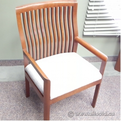 Upholstered Maple Slat Back Guest Side Chair with Arms